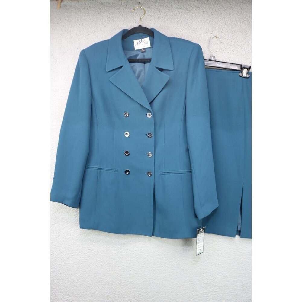 Le Suit Teal Skirt Suit with Double-Breasted Blazer